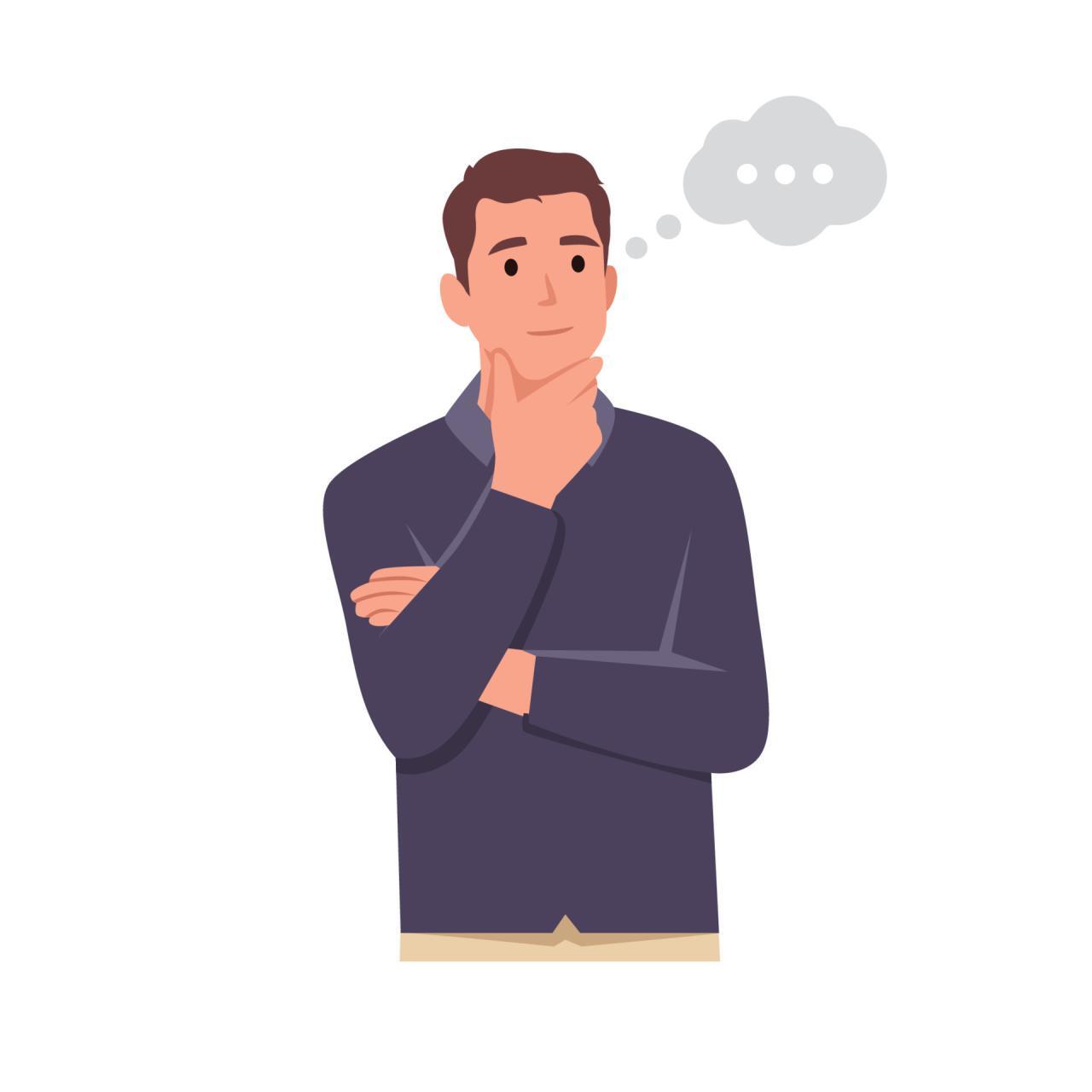 Young smiling man cartoon character is thinking. Thought bubble . Flat ...